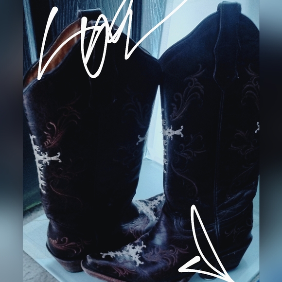 WOMENS CIRCLE G BROWN LEATHER SNIP TOE CROSS COWBOY BOOTS - Picture 2 of 2